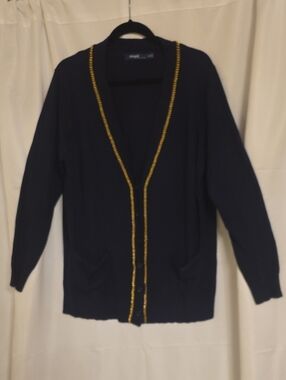 Eloquii Navy Cardigan with Gold Chain Detailing Woman Size 18-20